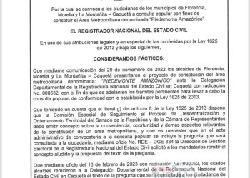 Convocatoria a consulta popular en Florencia, La Montañita y Morelia