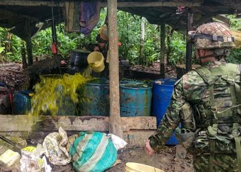 EL EJÉRCITO INCAUTÓ INSUMOS PARA EL PROCESAMIENTO DE NARCÓTICOS EN EL DEPARTAMENTO DEL PUTUMAYO.